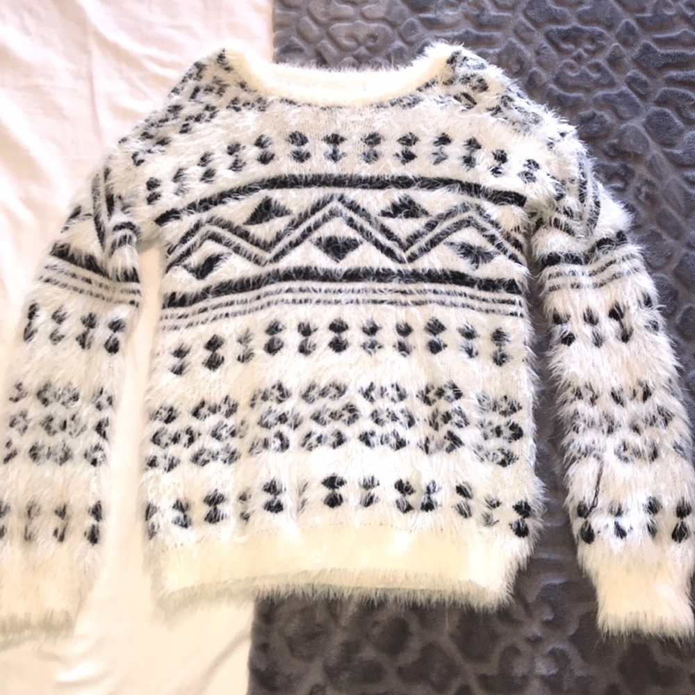 Forever 21 Furry Black and White Aztec Sweater